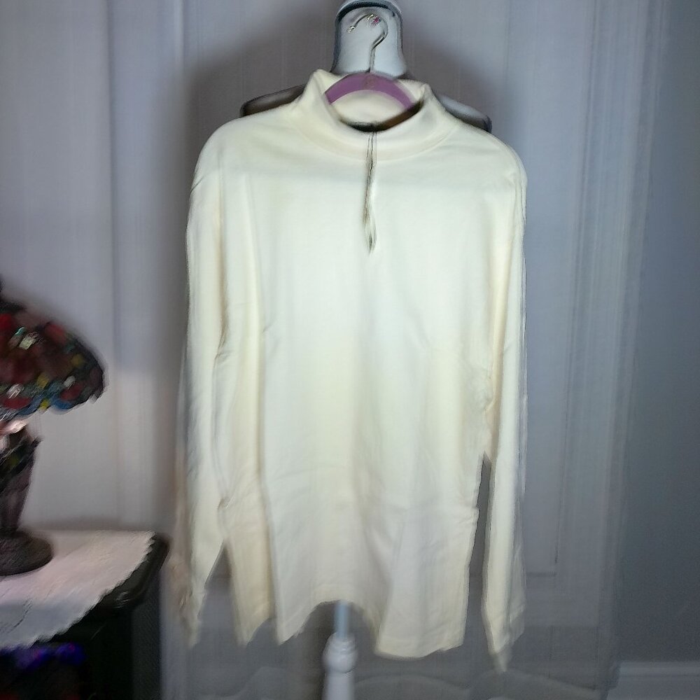 NATURALIFE NWT Long Sleeve Turtleneck Cream 100% Cotton T-Shirt XL